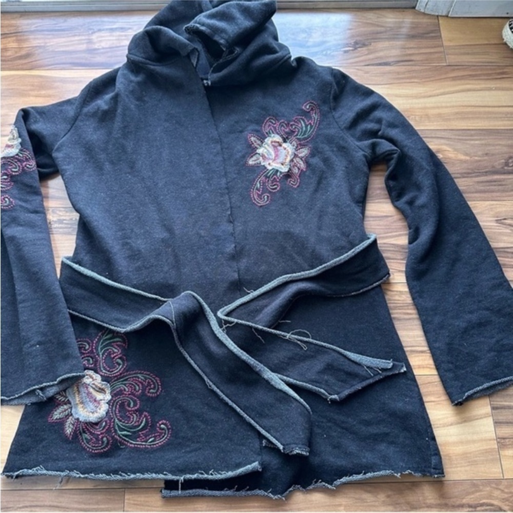 Caite embroidered raw hem hooded cardigan M
